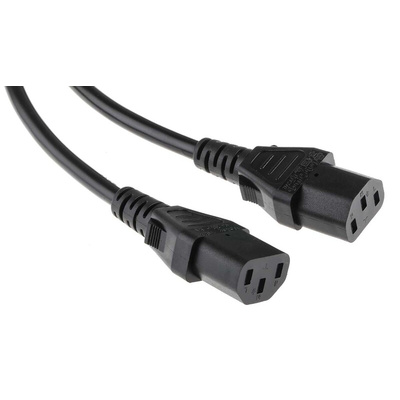 RS PRO IEC C13 x 2 Socket to IEC C14 Plug Power Cord, 2.5m