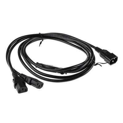 RS PRO IEC C13 x 2 Socket to IEC C14 Plug Power Cord, 2.5m