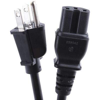 RS PRO IEC C15 Socket to Type B US Plug Plug Power Cord, 2m