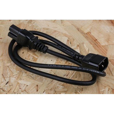 RS PRO IEC C14 Plug to IEC C15 Socket Power Cord, 1m