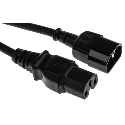 RS PRO IEC C14 Plug to IEC C15 Socket Power Cord, 1m