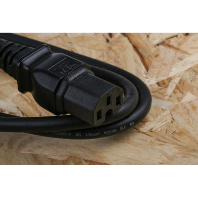 RS PRO IEC C14 Plug to IEC C15 Socket Power Cord, 1m