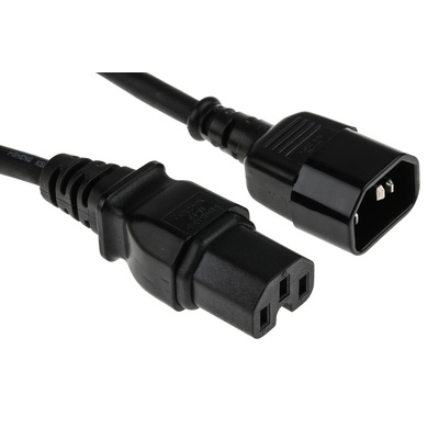 RS PRO IEC C14 Plug to IEC C15 Socket Power Cord, 3m