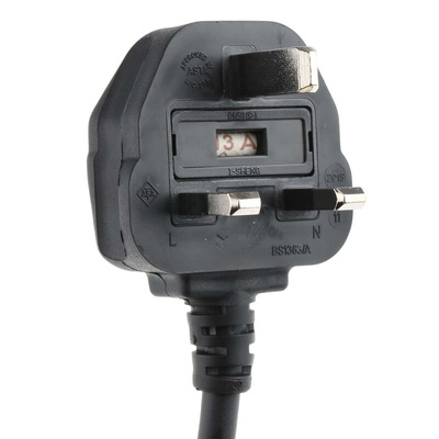 RS PRO IEC C13 Socket to Type G UK Plug Power Cord, 3m