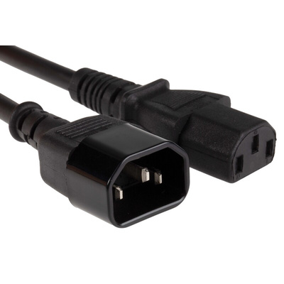 RS PRO IEC C13 Socket to IEC C14 Plug Power Cord, 3m