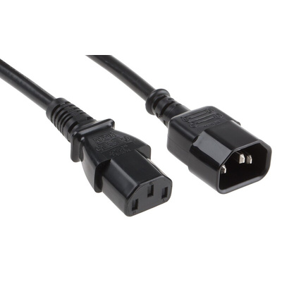 RS PRO IEC C13 Socket to IEC C14 Plug Power Cord, 10m