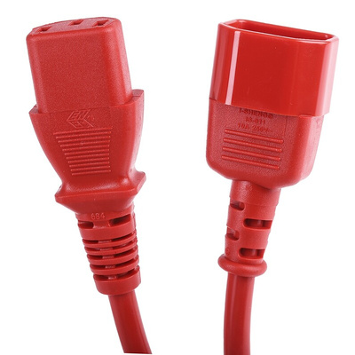 RS PRO IEC C13 Socket to IEC C14 Plug Power Cord, 1m