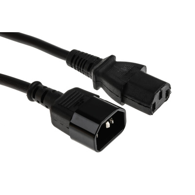 RS PRO IEC C13 Socket to IEC C14 Plug Power Cord, 1.5m