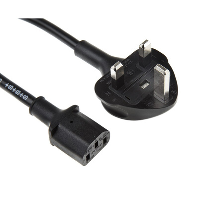 RS PRO IEC C13 Socket to Type G UK Plug Power Cord, 5m