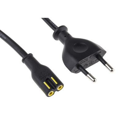 RS PRO IEC C7 Socket to Type C Europlug Plug Power Cord, 1m