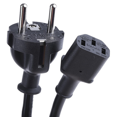 RS PRO IEC C13 Socket to CEE 7/7 Plug Power Cord, 5m