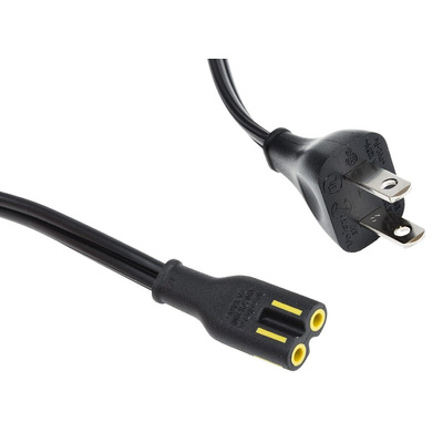 RS PRO IEC C7 Socket to Type A US Plug Plug Power Cord, 1.8m