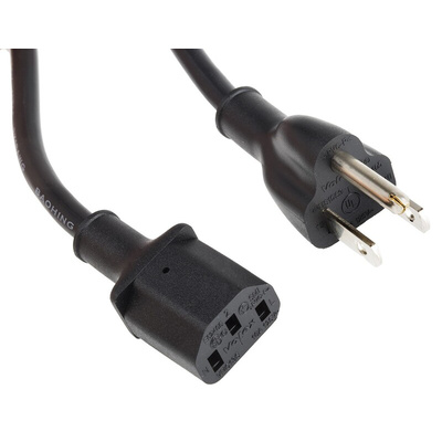 RS PRO IEC C13 Socket to Type B US Plug Plug Power Cord, 1m