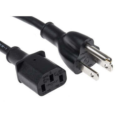 RS PRO IEC C13 Socket to Type B US Plug Plug Power Cord, 5m