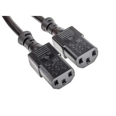 RS PRO IEC C13 x 2 Socket to IEC C14 Plug Power Cord, 3m