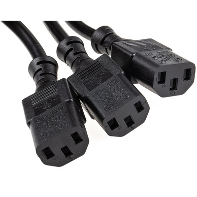 RS PRO IEC C13 x 3 Socket to IEC C14 Plug Power Cord, 3m