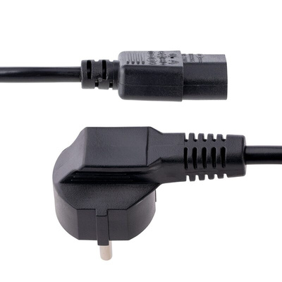StarTech.com Right Angle CEE 7/7 Plug to Straight IEC C13 Socket Power Cable, 1m