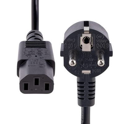 StarTech.com Right Angle CEE 7/7 Plug to Straight IEC C13 Socket Power Cable, 3m