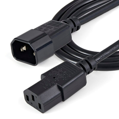 StarTech.com Straight IEC C13 Socket to Straight IEC C14 Plug Power Cord, 1m