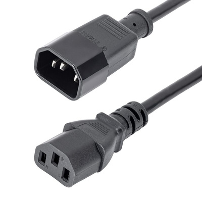 StarTech.com Straight IEC C13 Socket to Straight IEC C14 Plug Power Cord, 1m