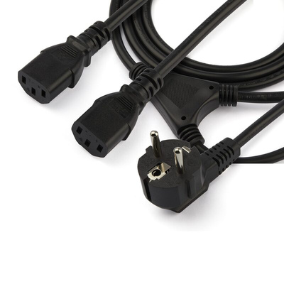 StarTech.com Right Angle CEE 7/7 Plug to Straight IEC C13 Socket Power Cord, 2m