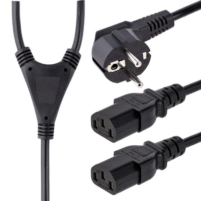 StarTech.com Right Angle CEE 7/7 Plug to Straight IEC C13 Socket Power Cord, 2m