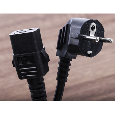 RS PRO IEC C19 Socket to CEE 7/7 Plug Power Cord, 2m
