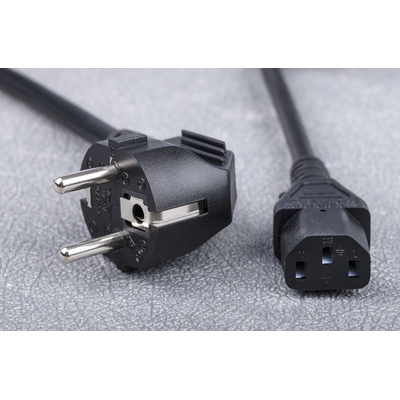 RS PRO Straight IEC C13 Socket to Straight CEE 7/7 Plug Power Cable, 5m