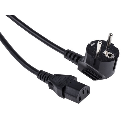 RS PRO Straight IEC C13 Socket to Straight CEE 7/7 Plug Power Cable, 5m