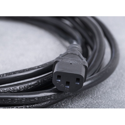 RS PRO Straight IEC C13 Socket to Straight CEE 7/7 Plug Power Cable Assembly, 2.5m