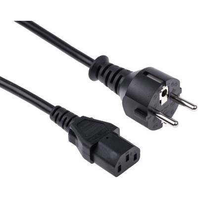 RS PRO Straight IEC C13 Socket to Straight CEE 7/7 Plug Power Cable Assembly, 2.5m