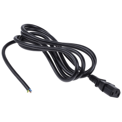 RS PRO IEC C13 Socket to Unterminated Socket Power Cord, 2m