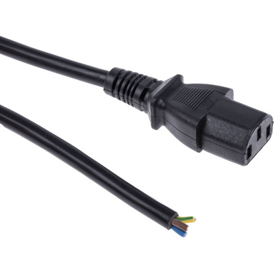 RS PRO IEC C13 Socket to Unterminated Socket Power Cord, 2m