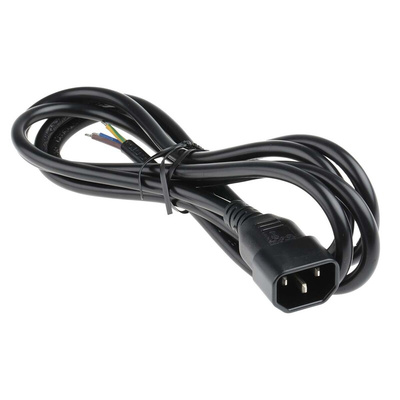 RS PRO IEC C14 Plug to Unterminated Plug Power Cord, 2m