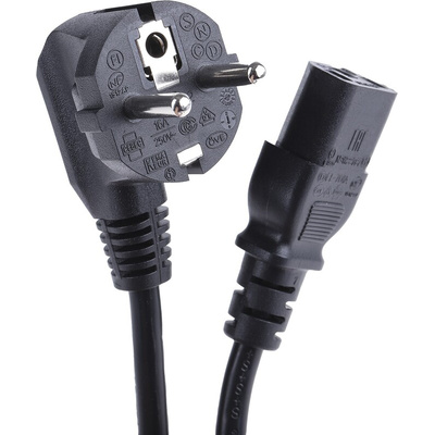 RS PRO IEC C13 Socket to Type F German Plug Power Cord, 2.5m