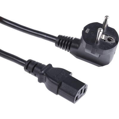 RS PRO IEC C13 Socket to Type F German Plug Power Cord, 2.5m