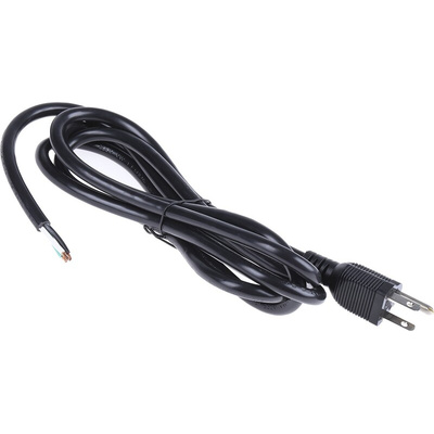 RS PRO Unterminated Type B US Plug Plug Power Cord, 2m