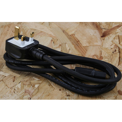 RS PRO IEC C15 Socket to Type G UK Plug Power Cord, 2m