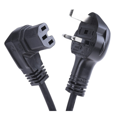 RS PRO IEC C15 Socket to Type G UK Plug Power Cord, 2m