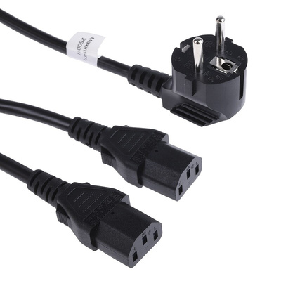 RS PRO IEC C13 x 2 Socket to CEE 7/7 Plug Power Cord, 2.5m