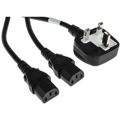 RS PRO IEC C13 x 2 Socket to Type G UK Plug Power Cord, 2.5m