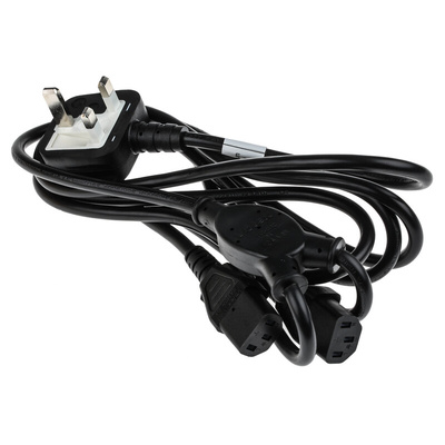 RS PRO IEC C13 x 2 Socket to Type G UK Plug Power Cord, 2.5m