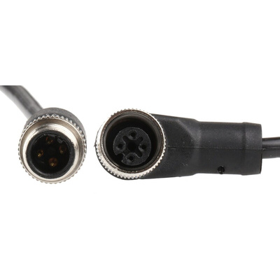 RS PRO Right Angle Female 4 way M12 to Straight Male 4 way M12 Sensor Actuator Cable, 5m