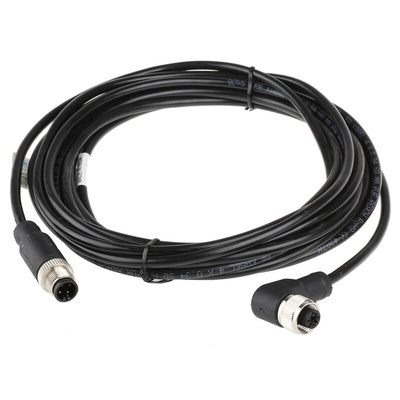 RS PRO Right Angle Female 4 way M12 to Straight Male 4 way M12 Sensor Actuator Cable, 5m