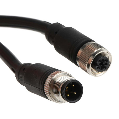 RS PRO Straight Female 4 way M12 to Straight Male 4 way M12 Sensor Actuator Cable, 5m