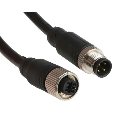RS PRO Straight Female 4 way M12 to Straight Male 4 way M12 Sensor Actuator Cable, 2m