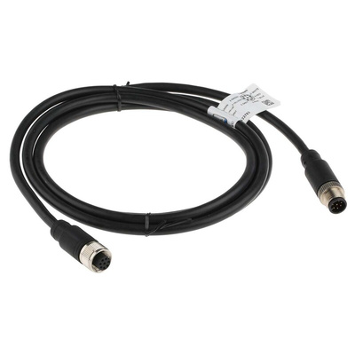 RS PRO Straight Female 8 way M12 to Straight Male 8 way M12 Sensor Actuator Cable, 2m