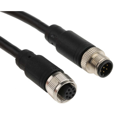 RS PRO Straight Female 8 way M12 to Straight Male 8 way M12 Sensor Actuator Cable, 2m