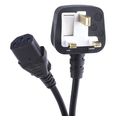 RS PRO IEC C13 Socket to Type G UK Plug Power Cord, 10m
