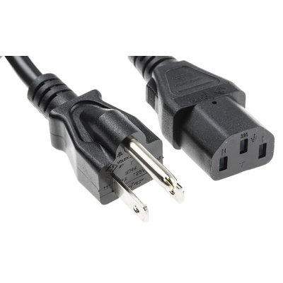RS PRO IEC C13 Socket to Type B Japanese Plug Power Cord, 2m